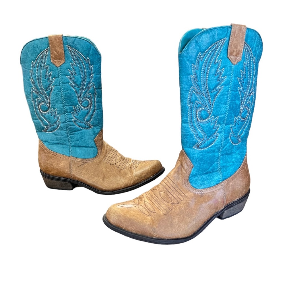 Coconut By Matisse Youth Girls Western Boot Turquoise Brown point toe